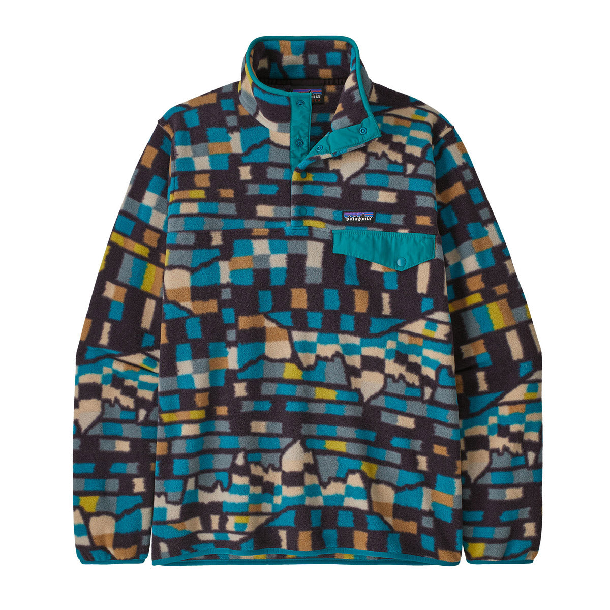 Patagonia Men&#39;s Lightweight Synchilla Snap-T Fleece Pullover Fitz Roy Patchwork: Belay Blue