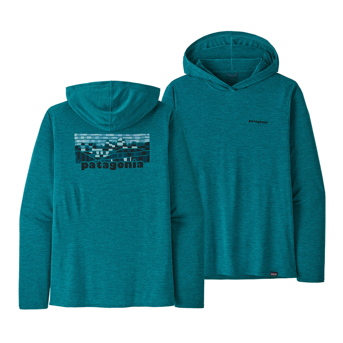 Patagonia Men&#39;s Capilene Cool Daily Graphic Hoody Fitz Roy Elements: Belay Blue X-Dye