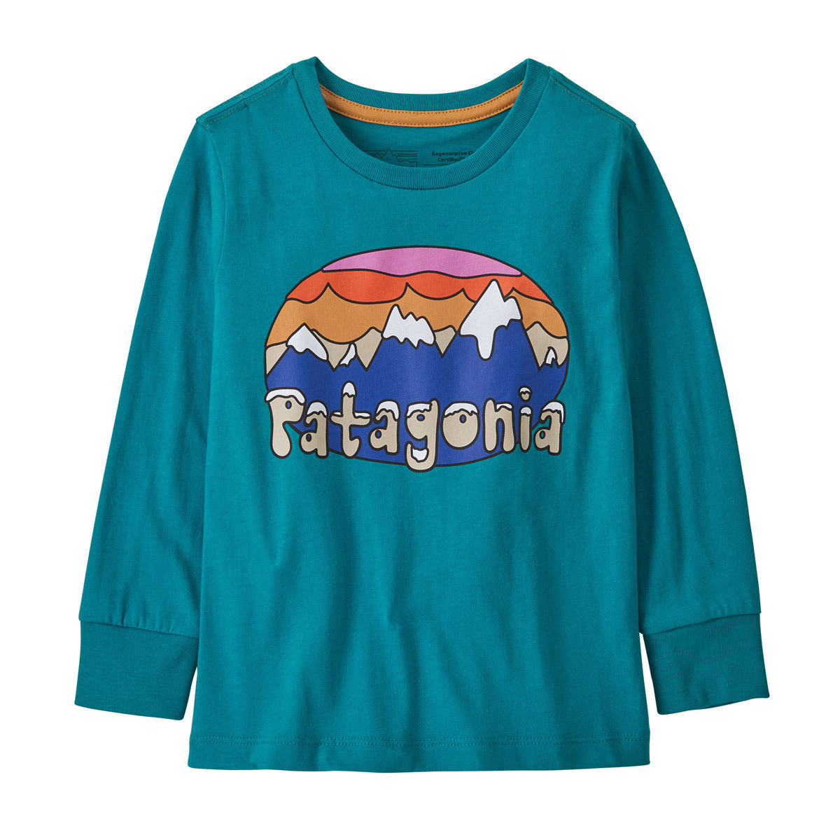 Patagonia Baby Long-Sleeved Regenerative Organic Certified Cotton Fitz Roy Flur Belay Blue