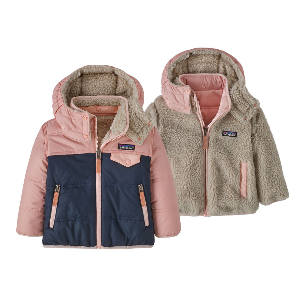 Patagonia Baby Reversible Tribbles Hoody New Navy w/Mallow Pink