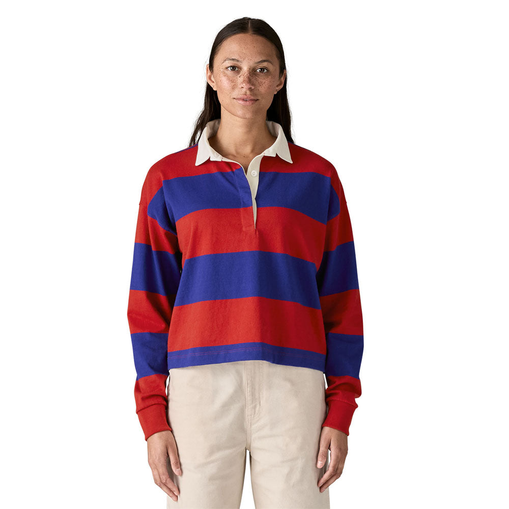 Patagonia Womens Long-Sleeved Rugby Shirt Wide Stripe: Cobalt Blue