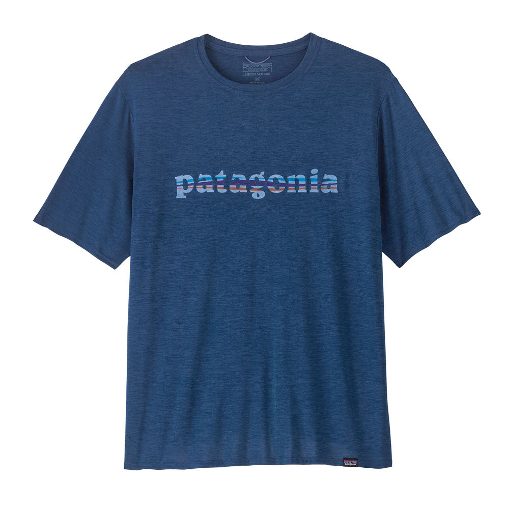 Patagonia Mens Capilene Cool Daily Graphic Shirt 73 Text ogo: Clement Blue X-Dye / L