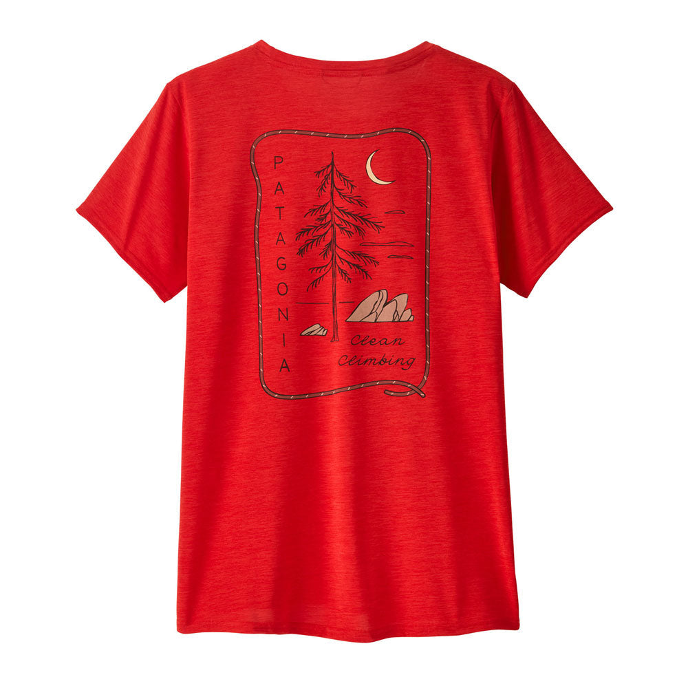 Patagonia Womens Capilene Cool Daily Graphic Shirt - Lands Clean Climb Roots: Sizzle Red X-Dye