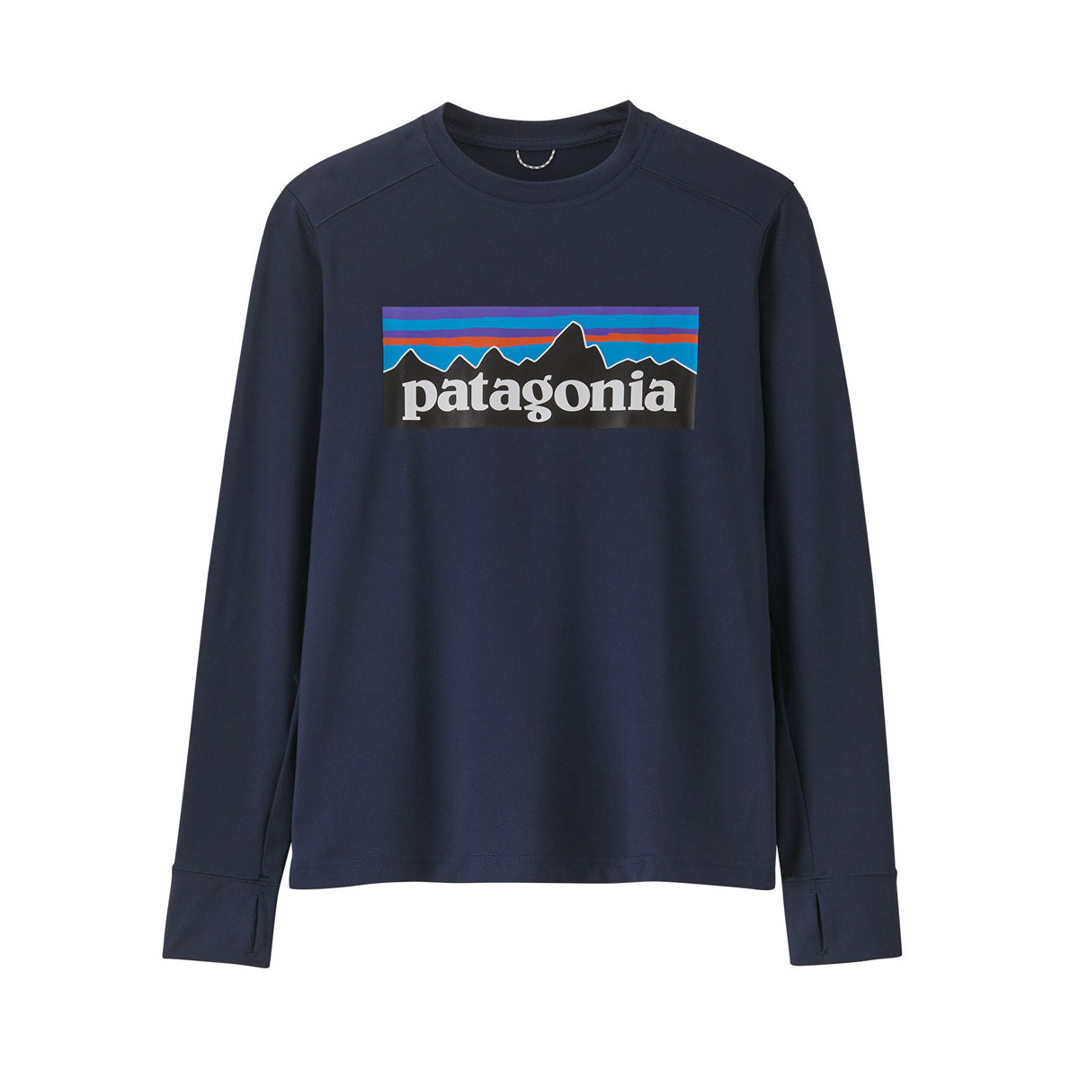 Patagonia Kids&#39; Long-Sleeved Capilene Silkweight UPF T-Shirt P-6 Logo: New Navy