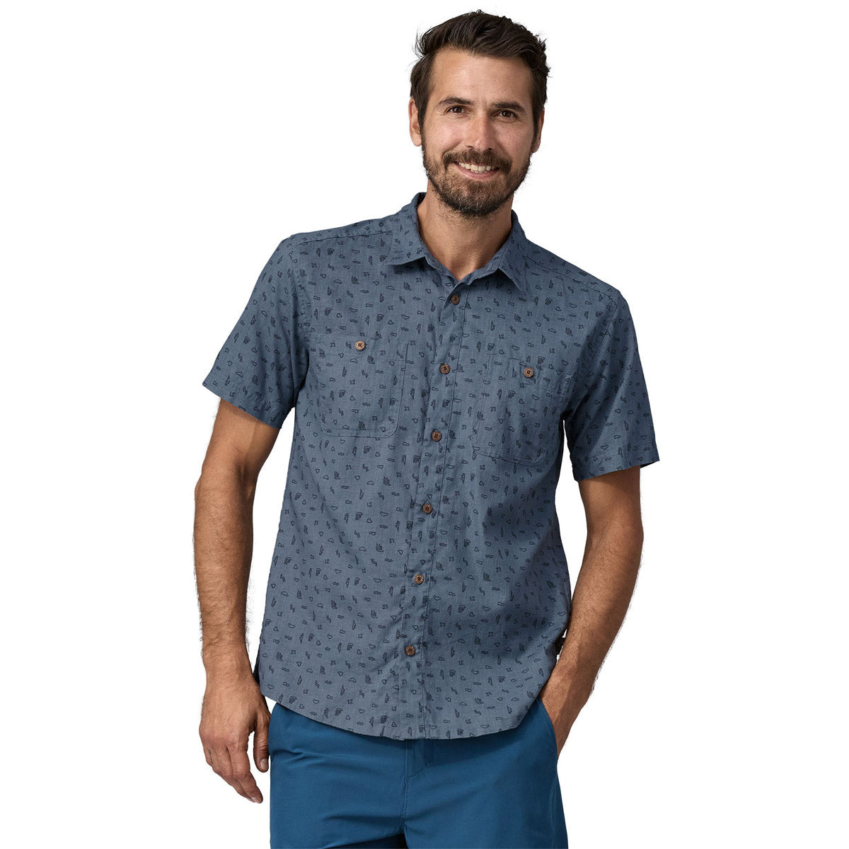 Patagonia Men&#39;s Back Step Shirt Tiny Islands: Utility Blue