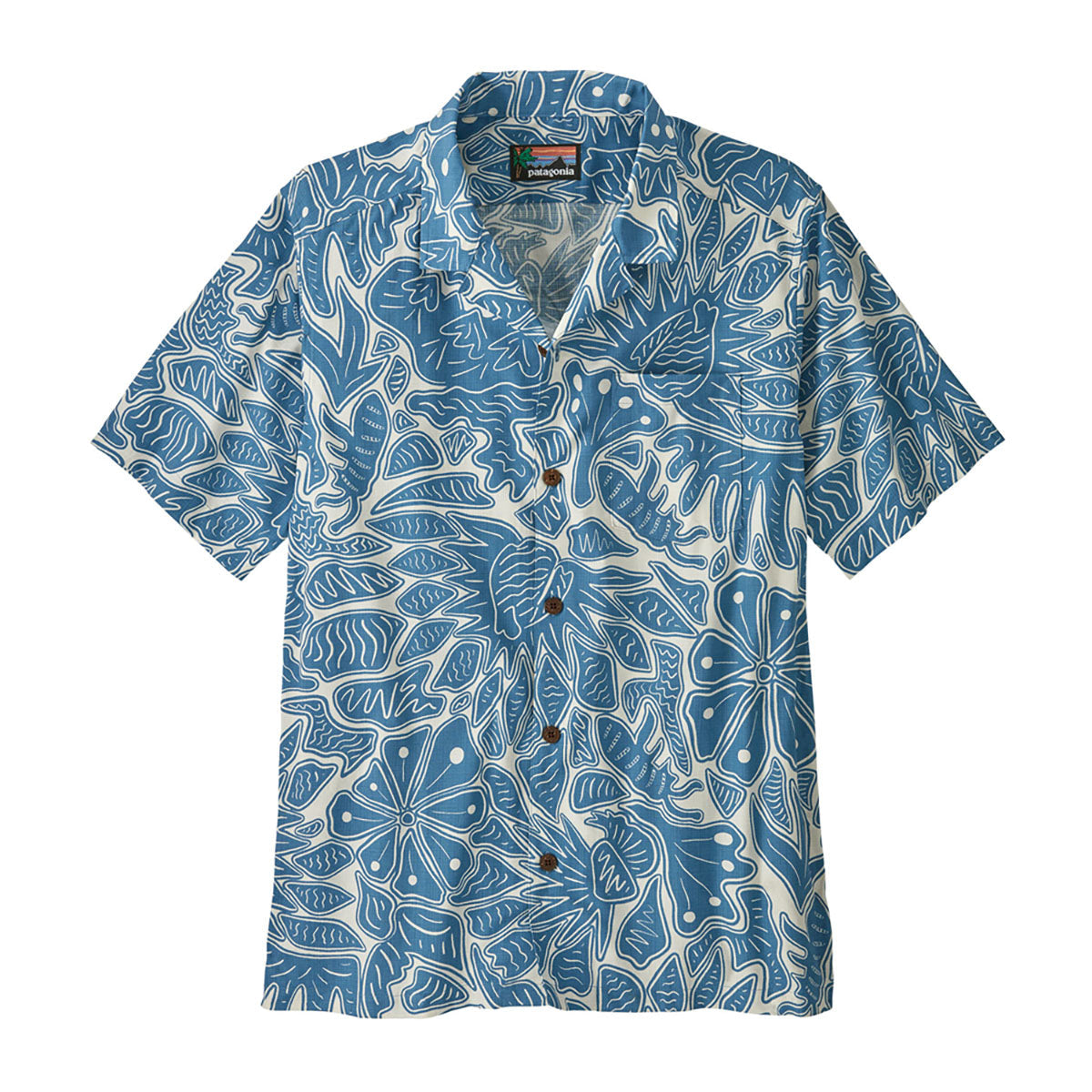 Patagonia Mens Tidal Threads Camp Shirt Bees and Flowers: Still Blue