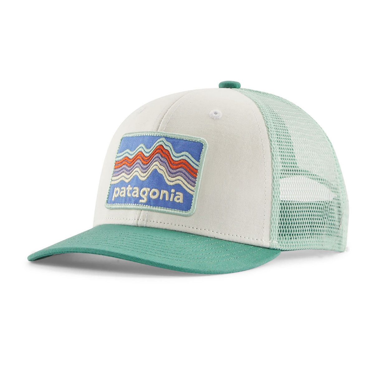 Patagonia Kids Trucker Hat Ridge Rise Stripe: Heartleaf Green