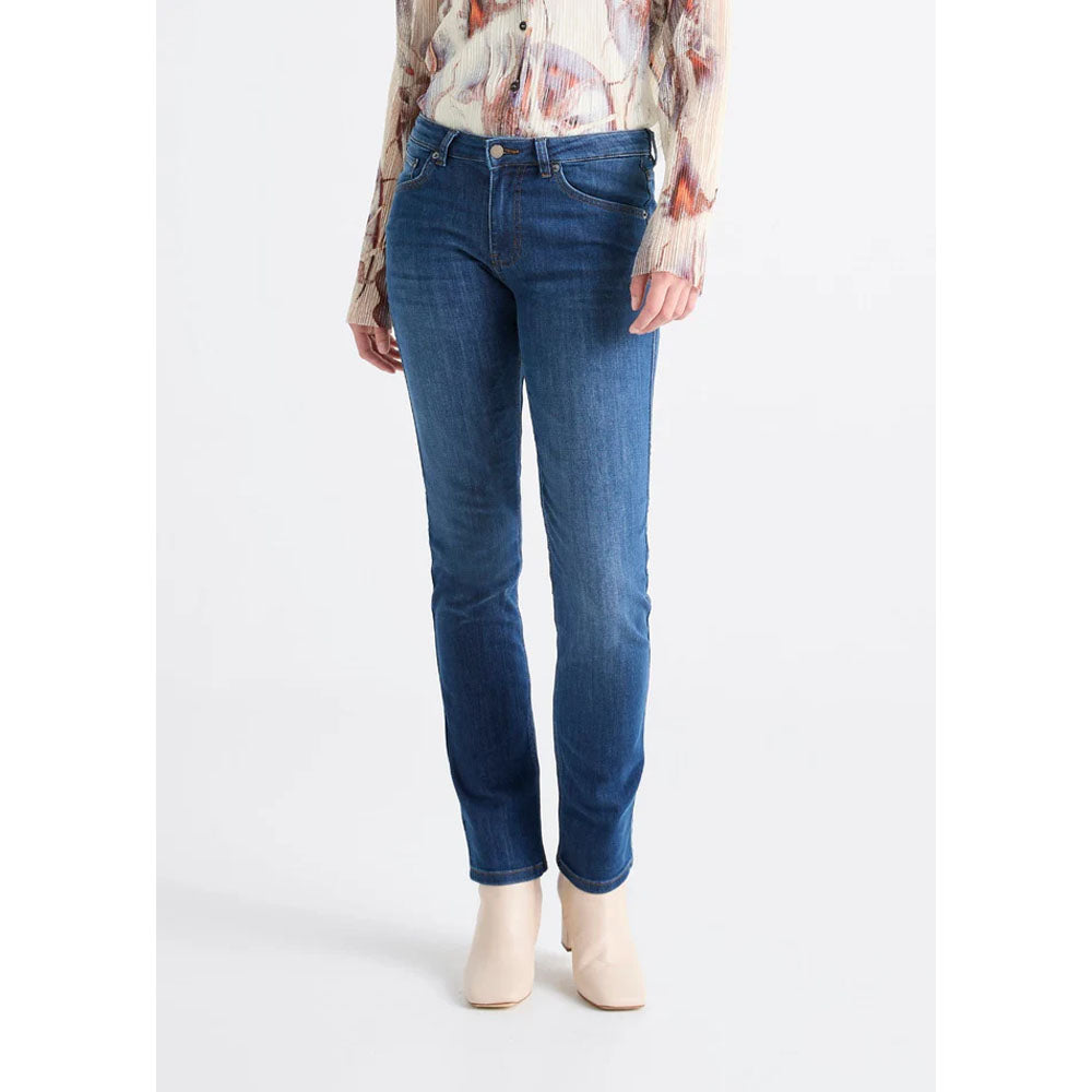 DU/ER Women's Performance Denim Mid Rise Slim Straight - 30" Inseam Aged Medium Stone