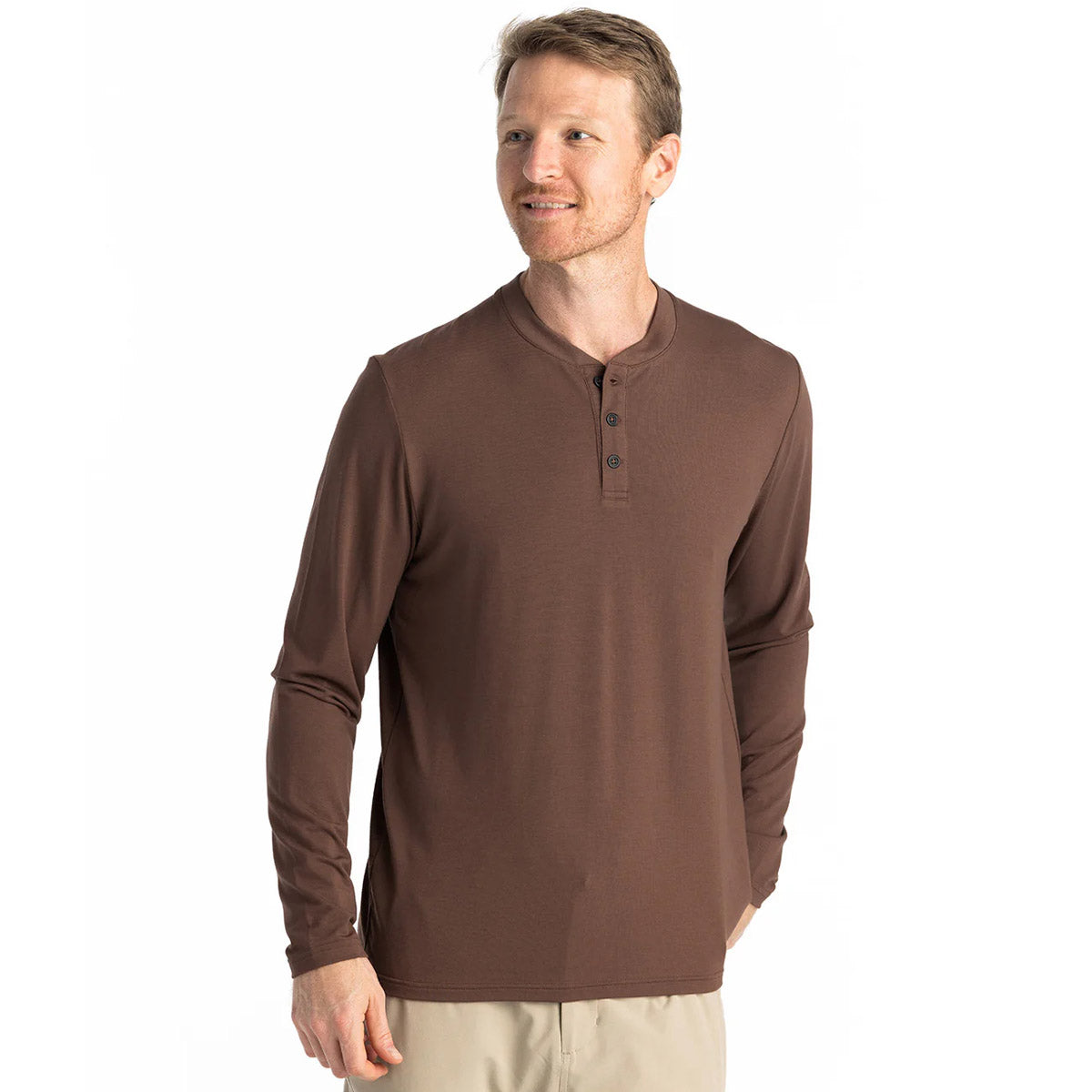 Free Fly Apparel Men&#39;s Bamboo Flex Long Sleeve Henley Mustang