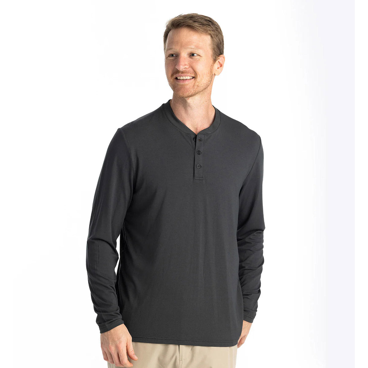 Free Fly Apparel Men&#39;s Bamboo Flex Long Sleeve Henley Black and / S