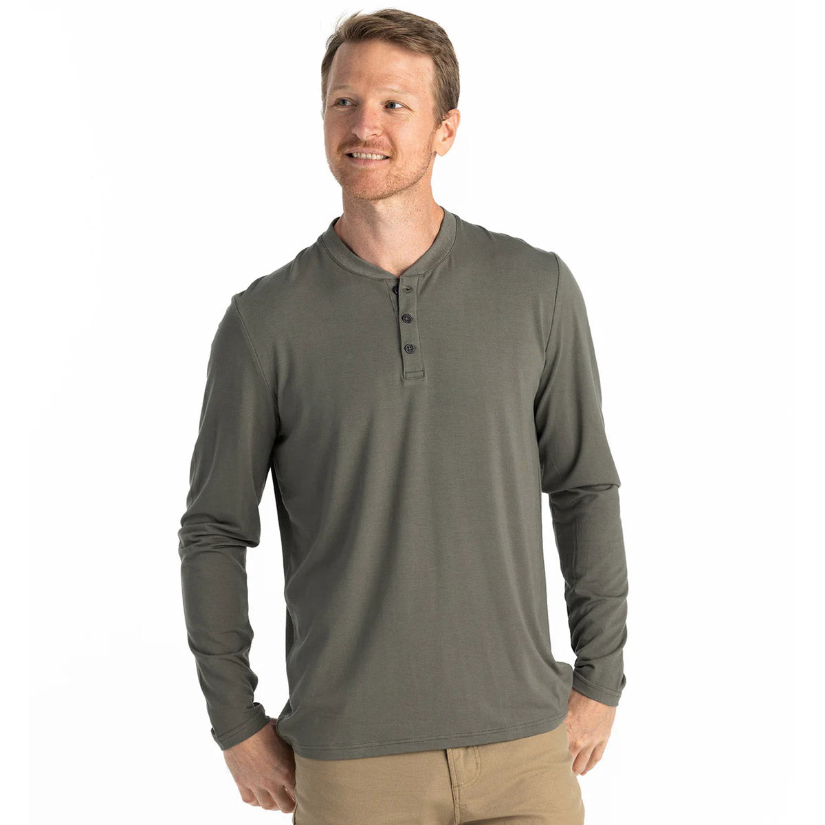 Free Fly Apparel Men's Bamboo Flex Long Sleeve Henley Fatigue