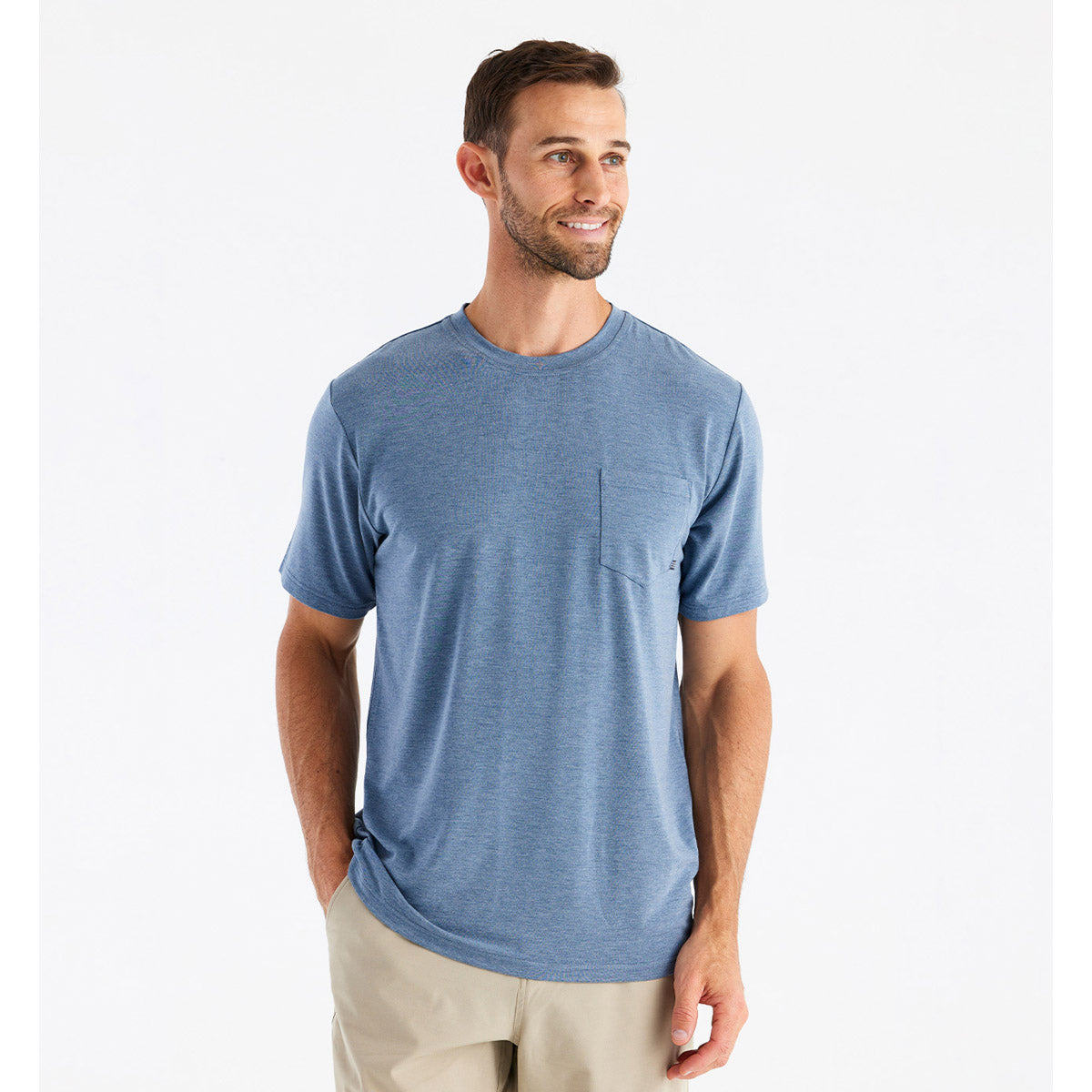 Free Fly Apparel Men&#39;s Bamboo Flex Pocket Tee Heather Deepwater