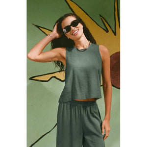 Z Supply W Sloane Linen Top EVG Everglade