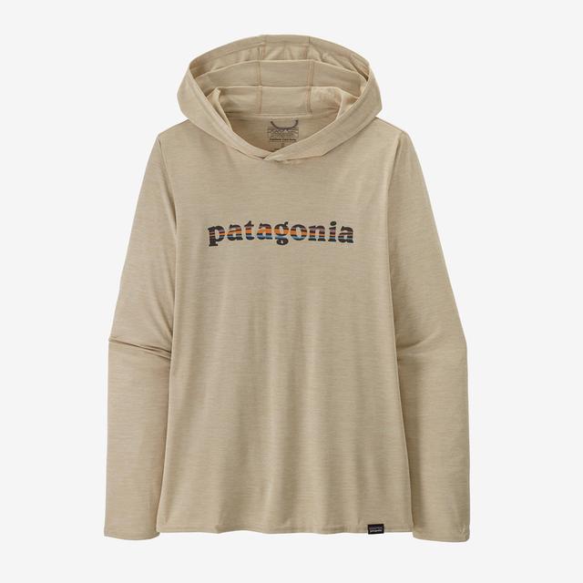 Patagonia Women&#39;s Capilene Cool Daily Graphic Hoody TLPX &#39;73 Text Logo: Pumice X-Dye