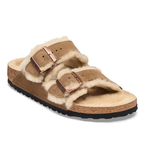 Birkenstock Arizona Shearling Suede Leather Dark Tea/Sandcastle