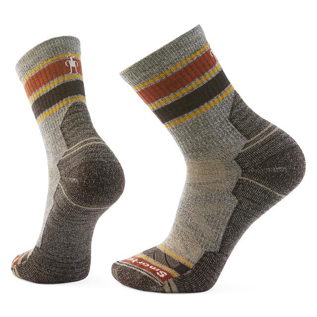 Smartwool Mens Hike Light Cushion Striped Mid Crew Socks G26 Taupe/Natural Marble
