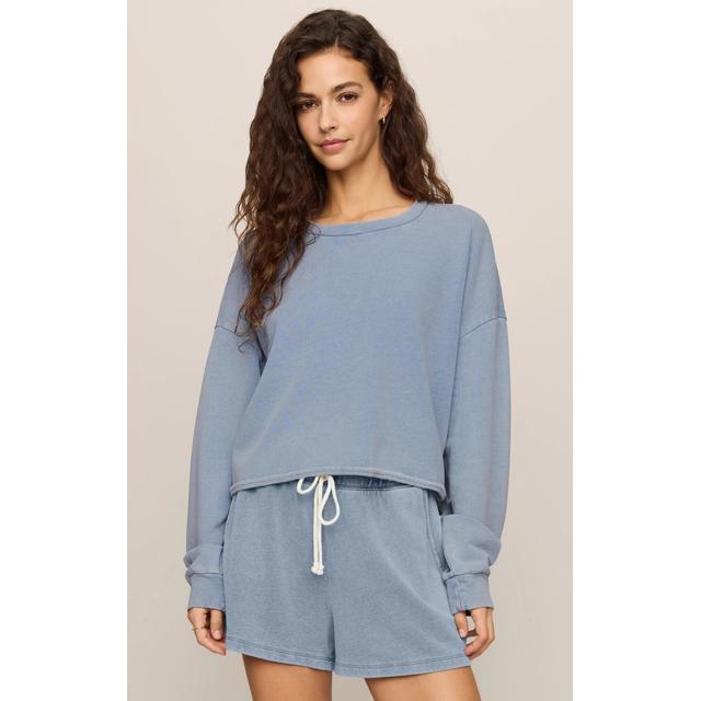 Z Supply W Circuit Knit Denim Sweatshirt OAI Ocean Air Indigo
