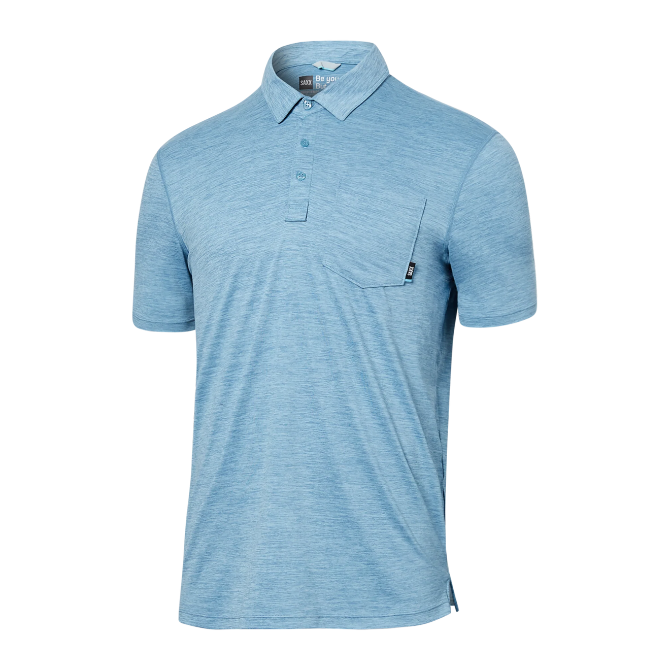 Saxx Underwear Co. M DropTemp All Day Cooling Polo WBH Washed Blue Heather