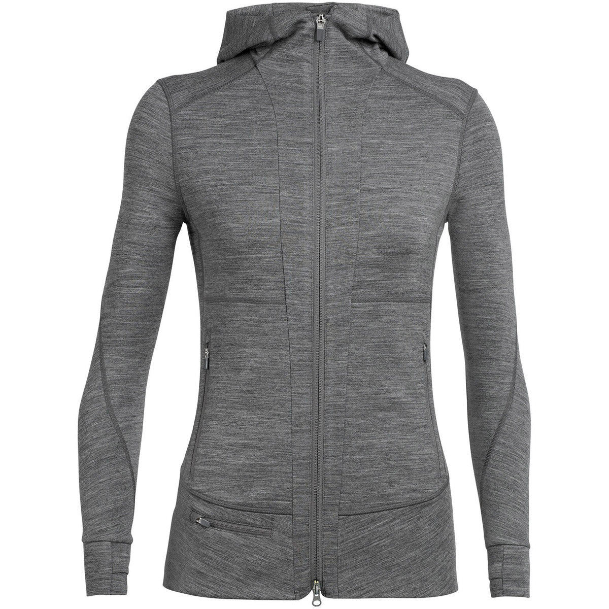 Icebreaker Women's Merino Quantum II Long Sleeve Zip Hood Jacket Gritstone Heather