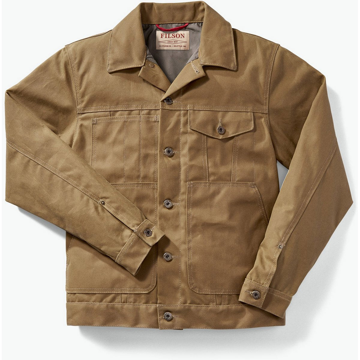 Filson Men's Tin Cloth Short Lined Cruiser Jacket Dark Tan