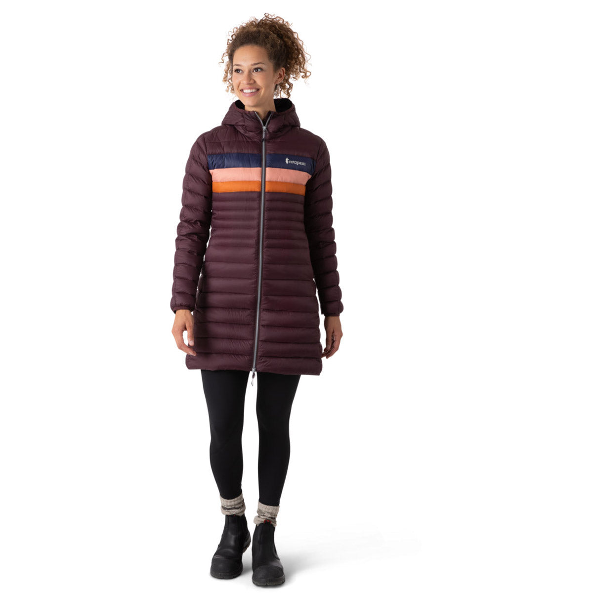 Cotopaxi Women&#39;s Fuego Down Parka Black Iris Stripes