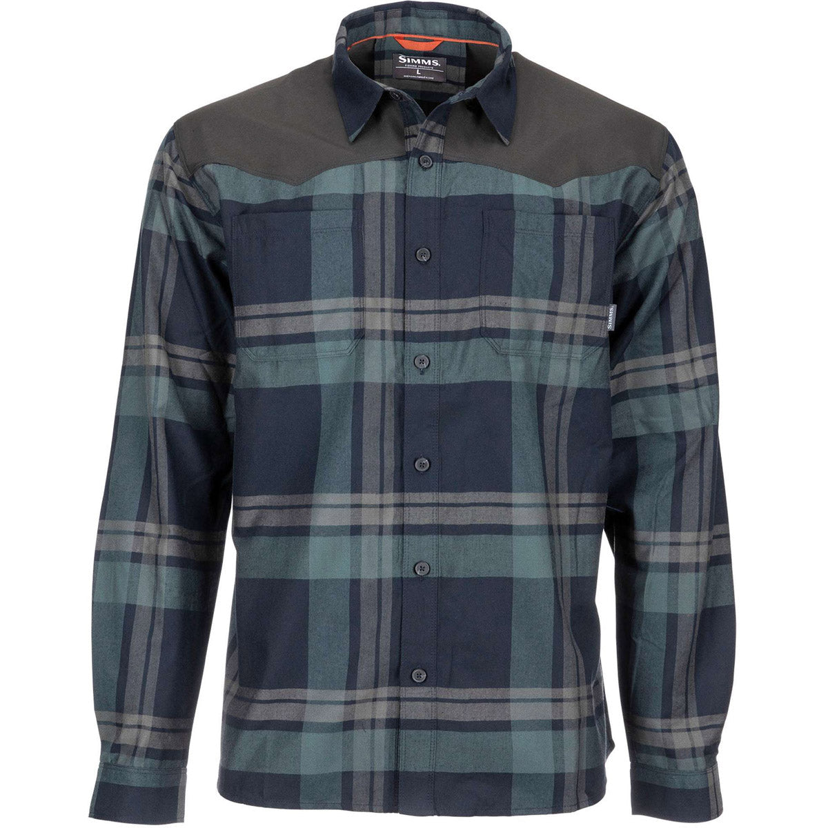 Simms Fishing Men&#39;s Blacks Ford Flannel Long Sleeve Shirt Admiral Storm Plaid