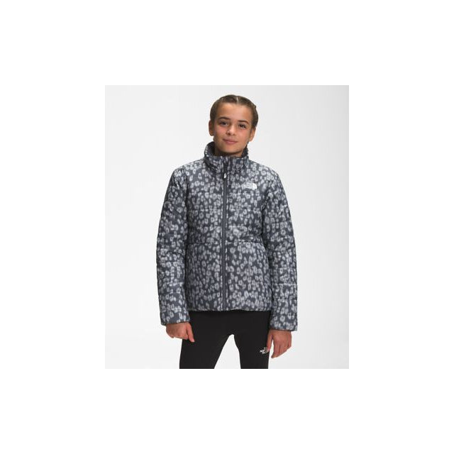 The North Face Girls&#39; Printed Reversible Mossbud Swirl Jacket Vanadis Grey eopard Print / L