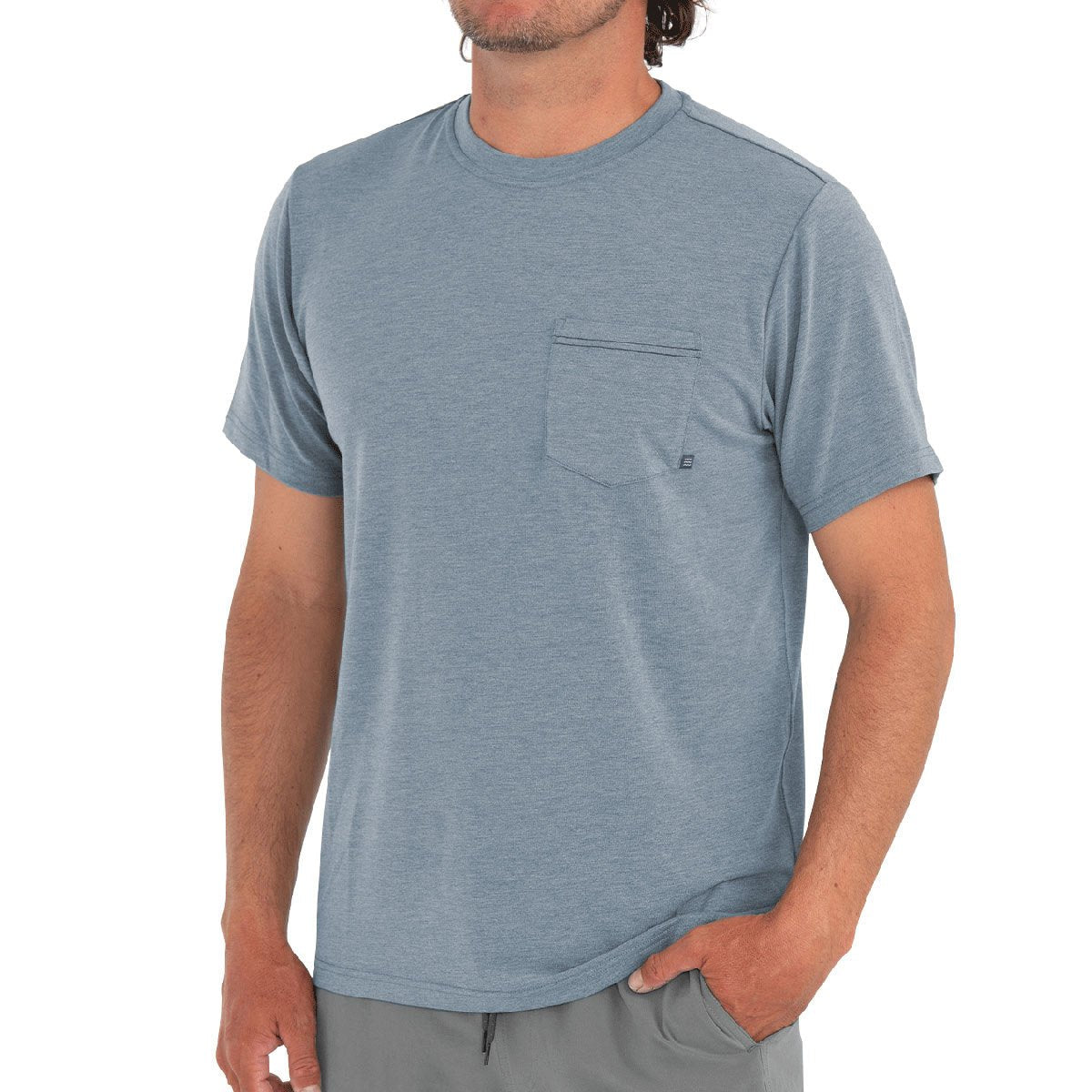 Free Fly Apparel Men&#39;s Bamboo Flex Pocket Tee Heather Blue Dusk