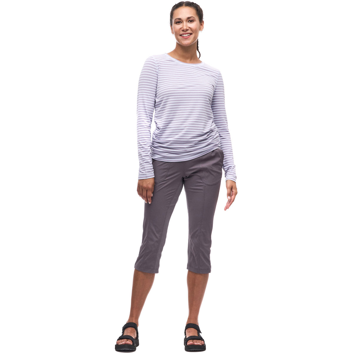 Indyeva Women's Long Sleeve Crew Neck Milgin LT II Fresh Blue Dusty Plum Stripe