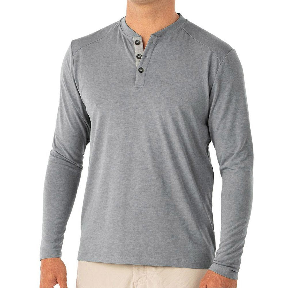 Free Fly Apparel Men&#39;s Bamboo Flex Henley Heather Blue Dusk