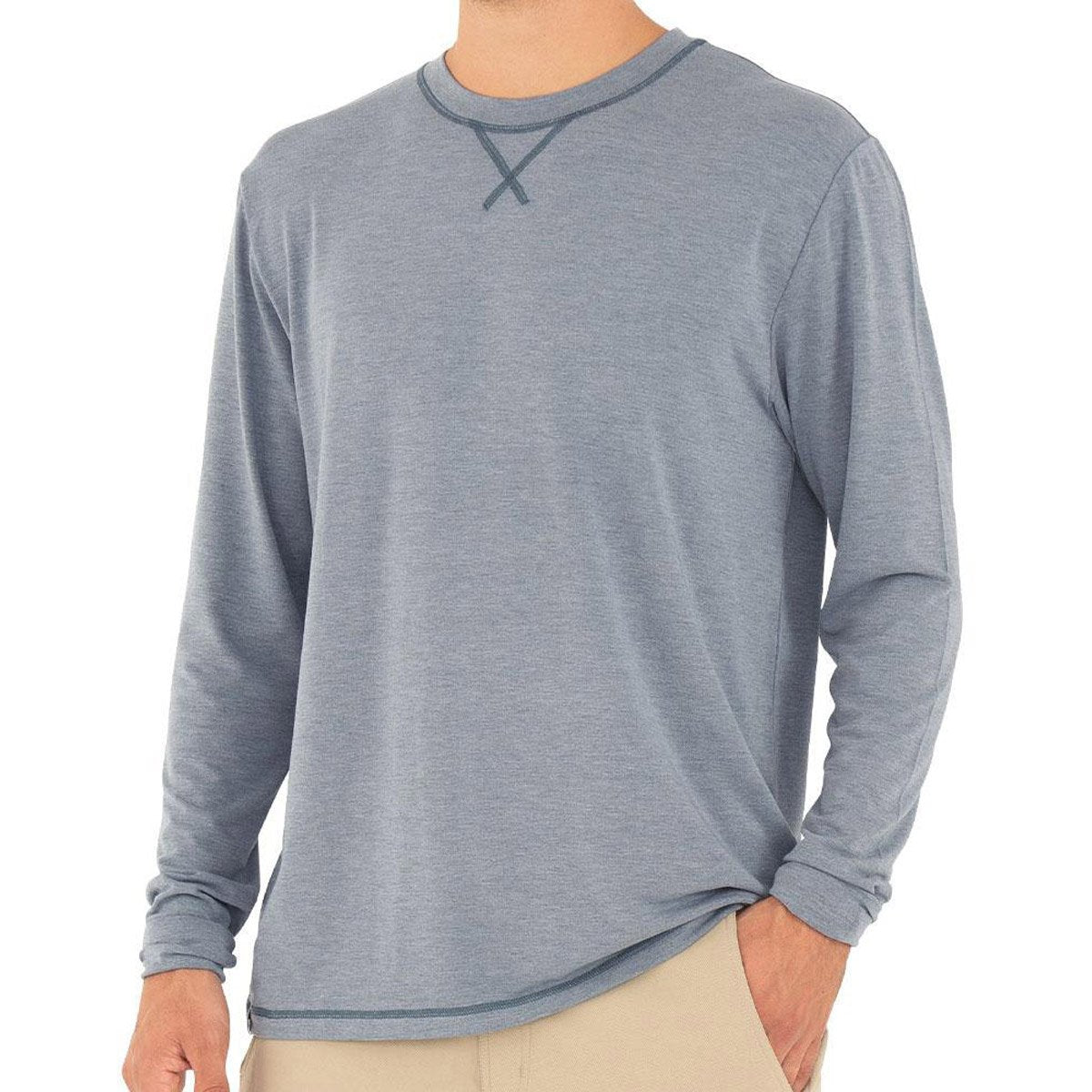 Free Fly Apparel Men's Bamboo Flex Long Sleeve Heather Blue Dusk