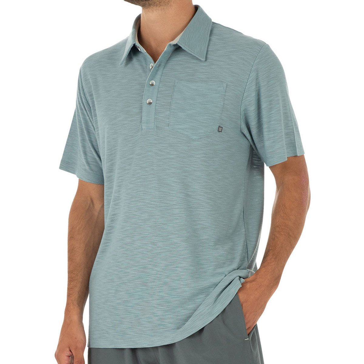 Free Fly Apparel Men's Bamboo Slub Polo Stone Blue