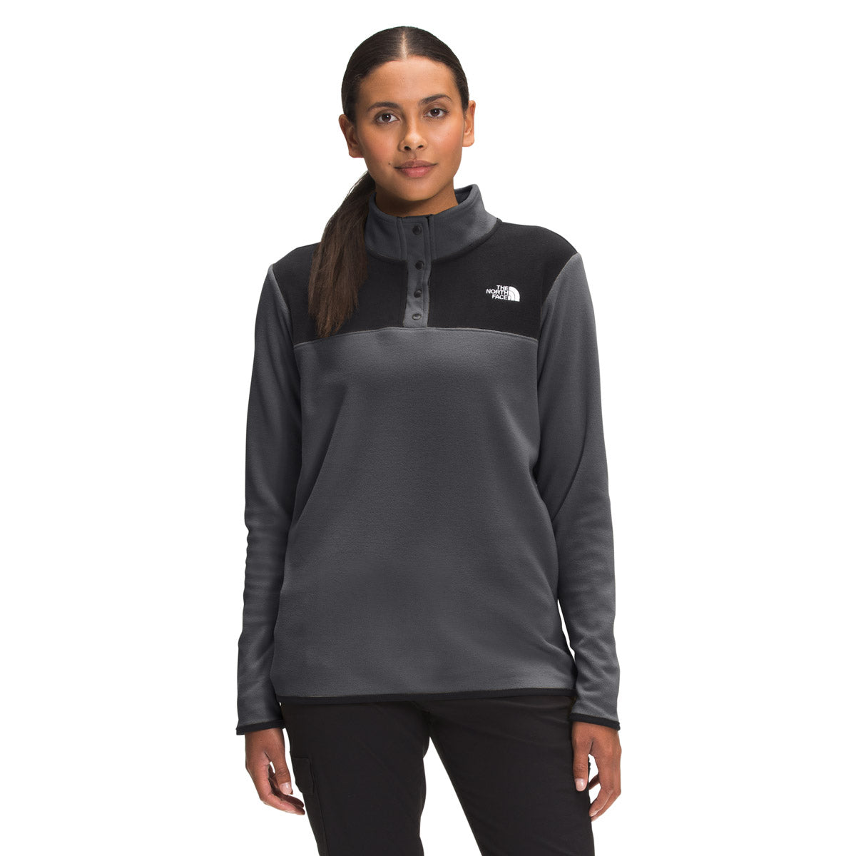 The North Face Women&#39;s TKA Glacier Snap-Neck Pullover Asphalt Grey/TNF Black