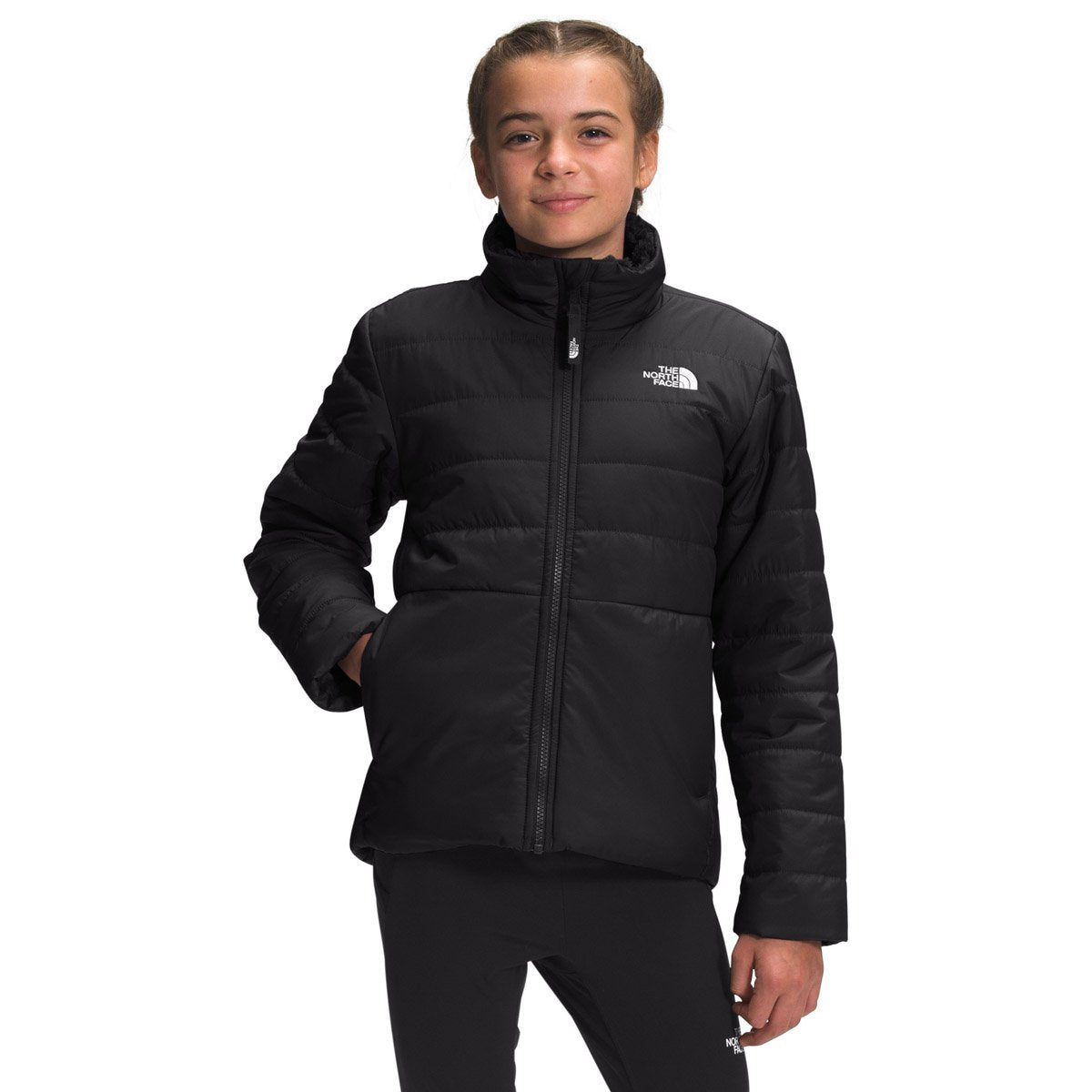 The North Face Girls&#39; Reversible Mossbud Swirl Jacket TNF Black