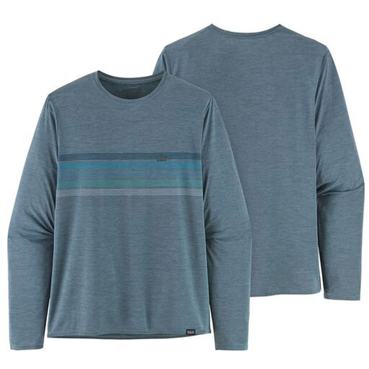 Patagonia Men&#39;s Long-Sleeved Cap Cool Daily Graphic Shirt Line Logo Ridge Stripe: Light Plume Grey X-Dye