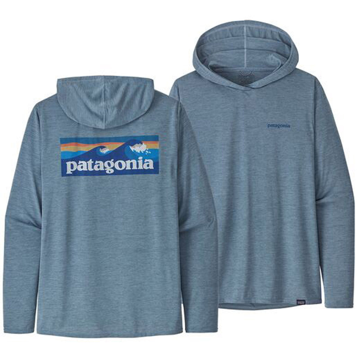 Patagonia Men&#39;s Capilene Cool Daily Graphic Hoody Boardshort Logo: Light Plume Grey X-Dye