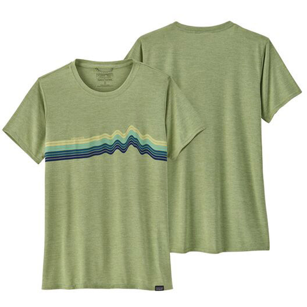 Patagonia Women&#39;s Cap Cool Daily Graphic Shirt Ridge Rise Stripe: Salvia Green X-Dye