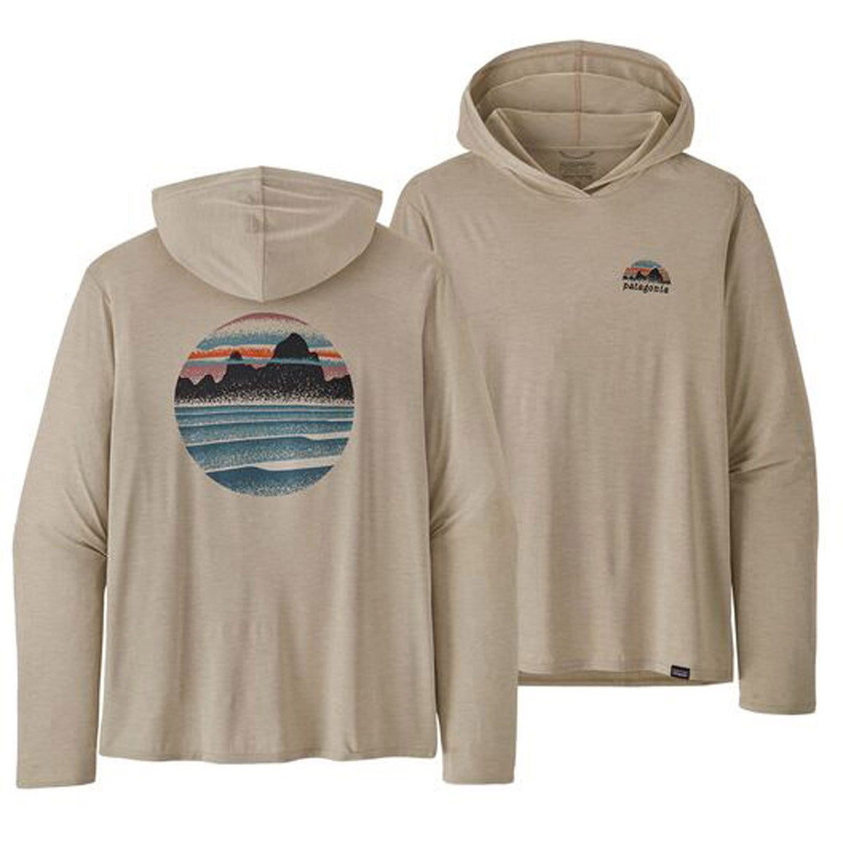 Patagonia Men&#39;s Capilene Cool Daily Graphic Hoody - Relaxed Fit kyline Stencil: Pumice X-Dye / S