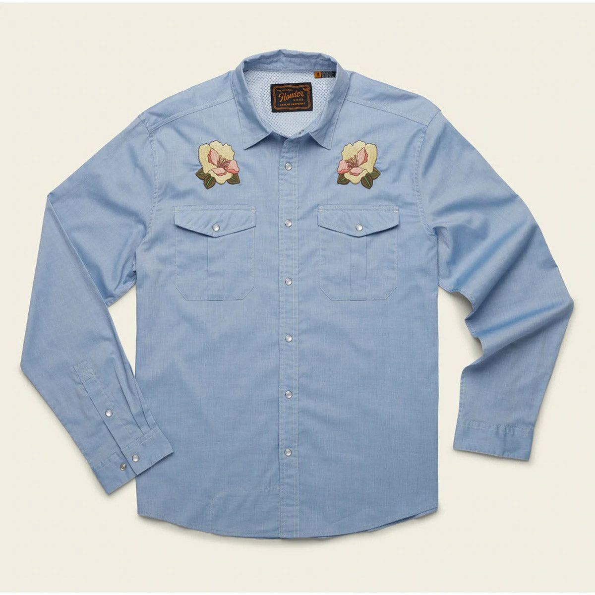 Howler Brothers Men's Gaucho Snapshirt Irie Hibiscus: Faded Blue Oxford