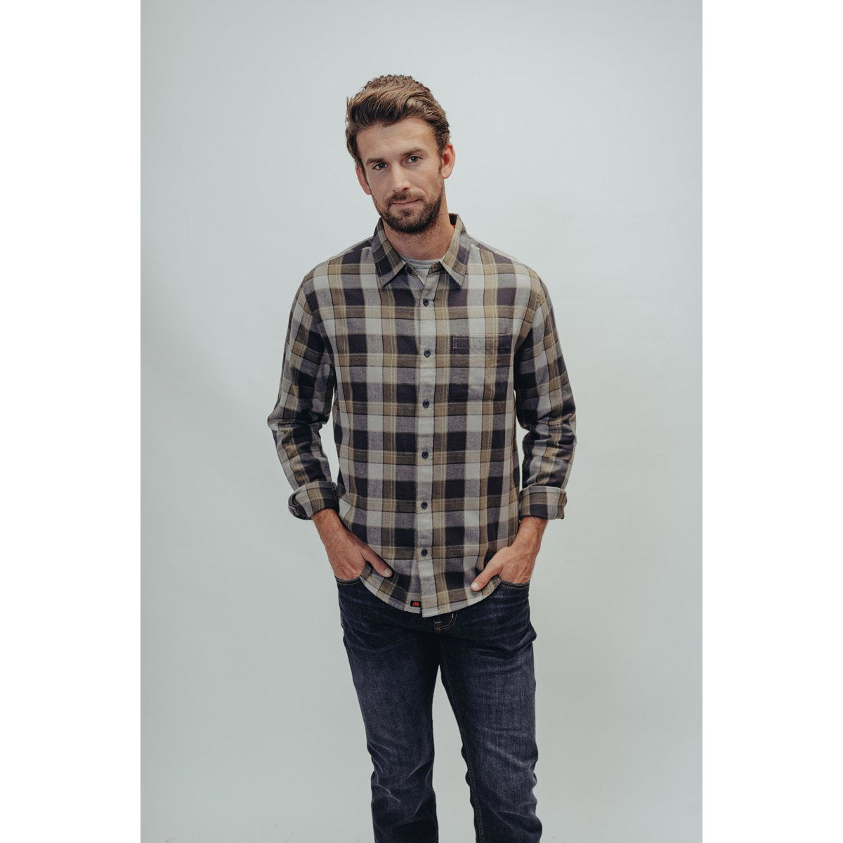 The Normal Brand Men&#39;s Nikko Button Up Shirt Grey Plaid