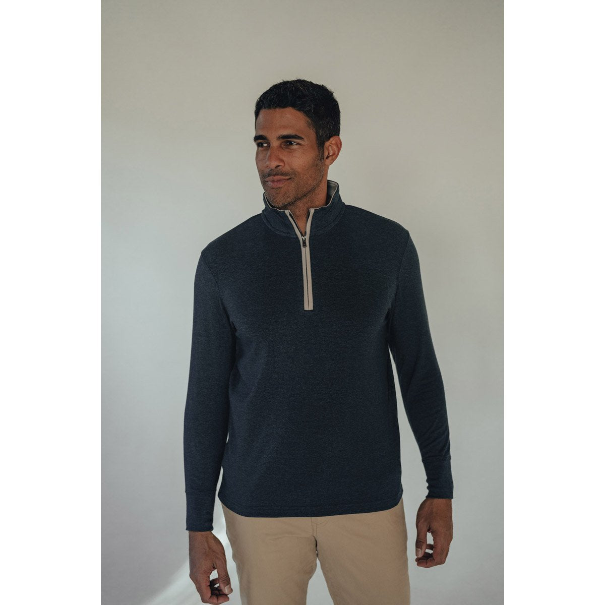 The Normal Brand Men&#39;s Puremeso Quarter Zip Pullover Navy