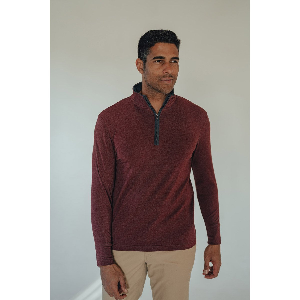 The Normal Brand Men&#39;s Puremeso Quarter Zip Pullover Wine