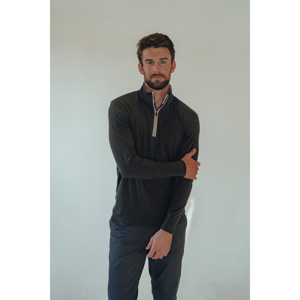 The Normal Brand Men&#39;s Puremeso Quarter Zip Pullover Charcoal