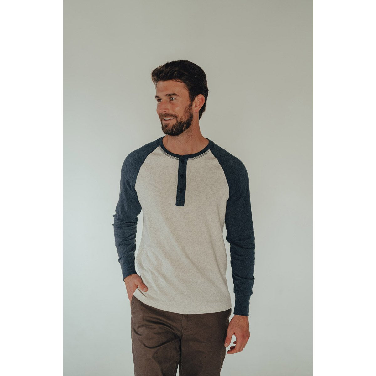 The Normal Brand Men's Puremeso Retro Henley Stone/Navy