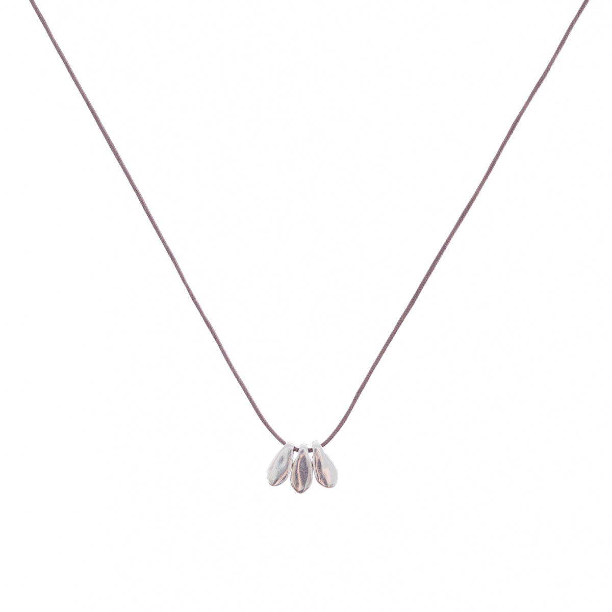 Bronwen Tiny Charm Necklace - 16&quot; Three Petal - Taupe/Silver