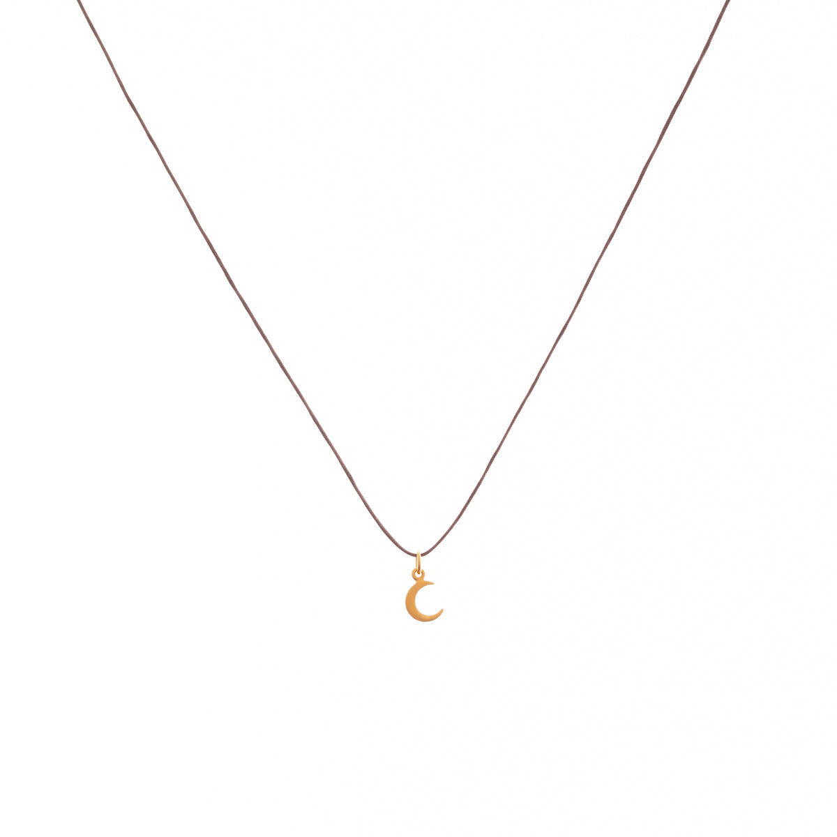 Bronwen Tiny Charm Necklace - 16&quot; Crescent Moon - Taupe/Gold