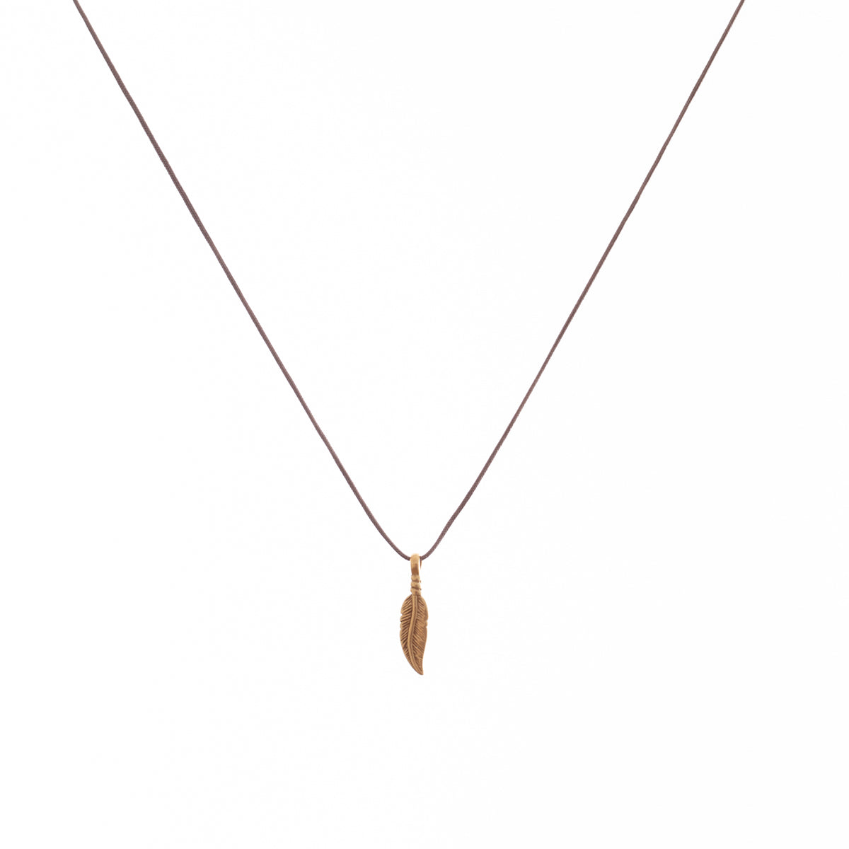 Bronwen Tiny Charm Necklace - 16&quot; Feather - Taupe/Gold