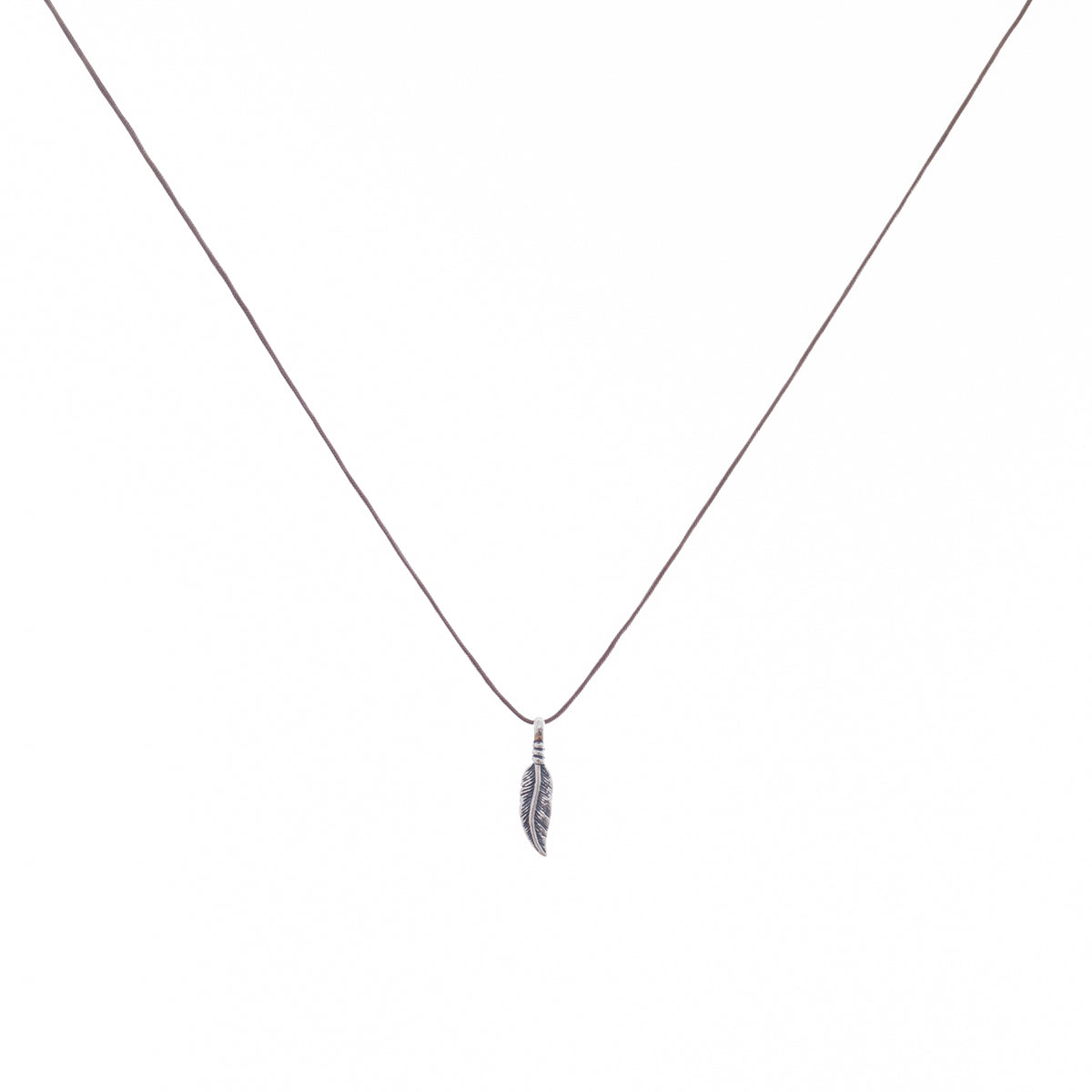 Bronwen Tiny Charm Necklace - 16&quot; Feather - Taupe/Silver