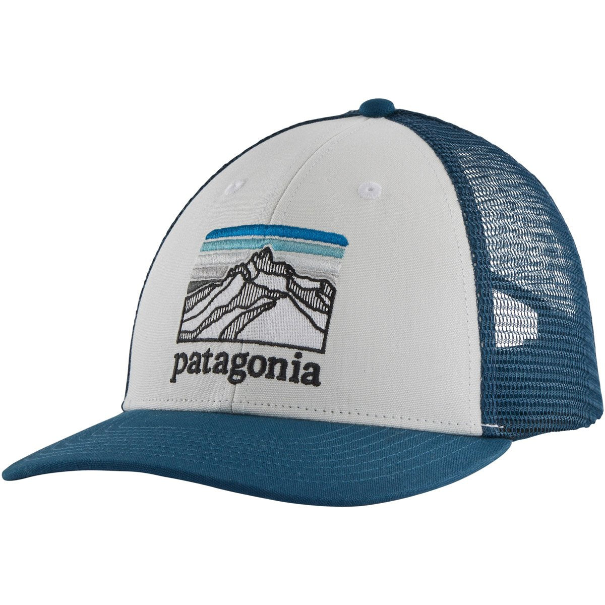 Patagonia Line Logo Ridge LoPro Trucker Hat White w/Crater Blue