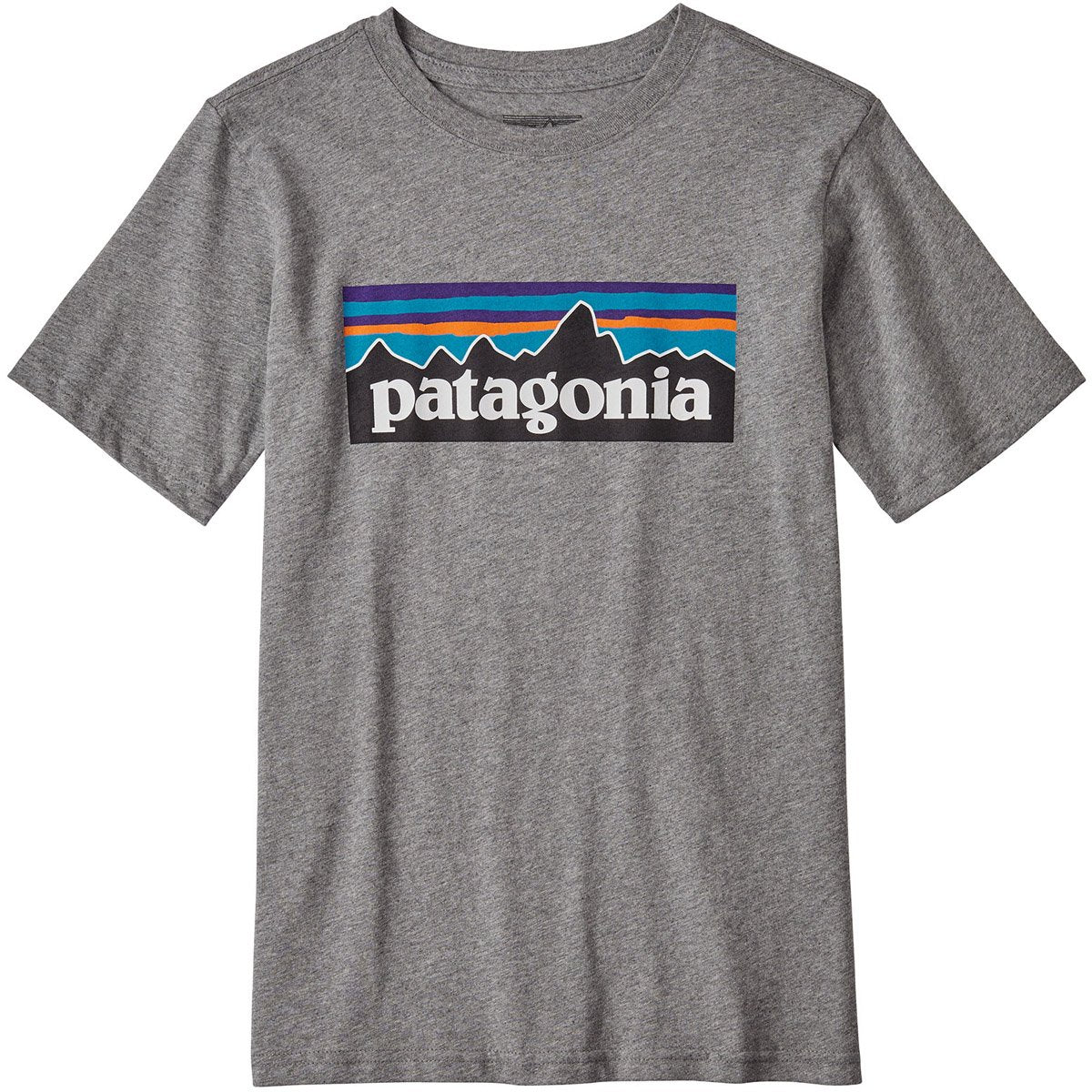 Patagonia Boys&#39; P-6 Logo Organic Cotton T-Shirt Gravel Heather w/White